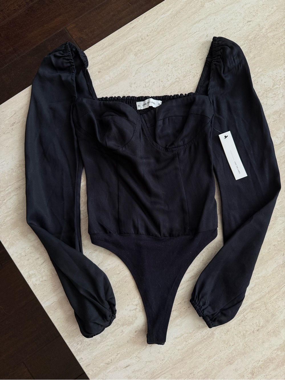 Black Long-Sleeve Square-Neck Bodysuit